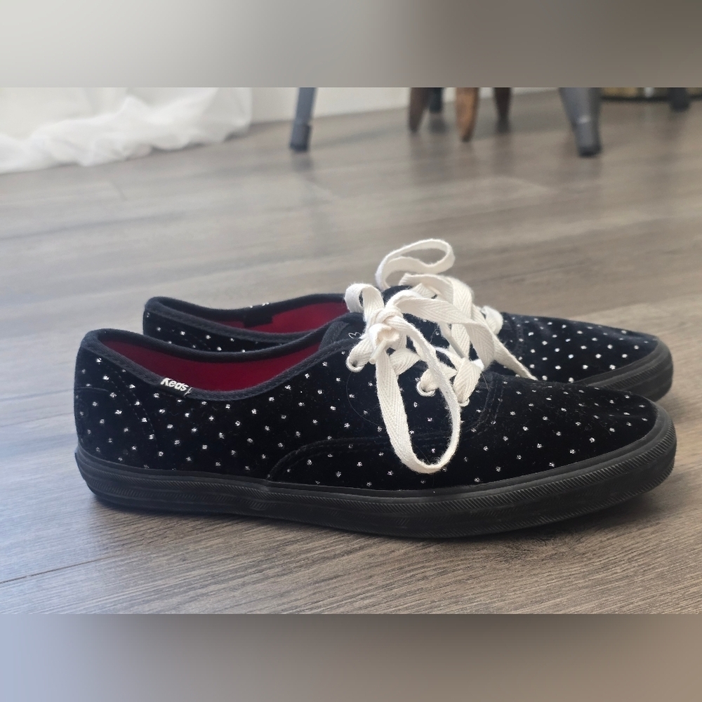 Taylor Swift X Keds Black Small White Dazzle Velvet Womens Size 6.5